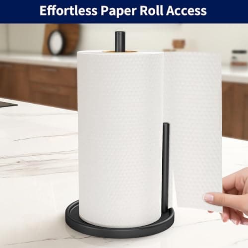 Jesginboo Paper Towel Holder Countertop, Black Kitchen Paper Towels Holder, Paper Roll Holder with Weighted Base 2