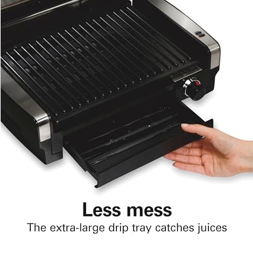 Hamilton Beach Electric Indoor Searing Grill with Adjustable Temperature Control to 450F, 118 sq. in. Surface Serves 6, PFAS-Free Removable Nonstick Grate, Stainless Steel (25360) 6