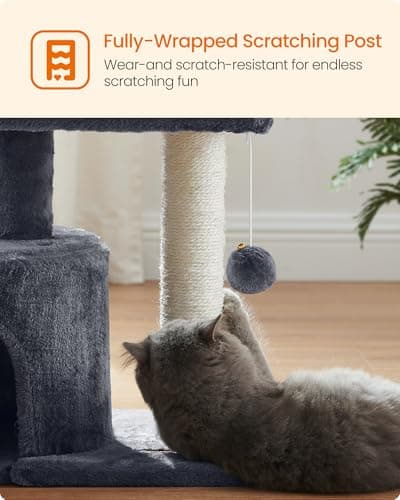 Feandrea Cat Tree, Small Cat Tower with Sisal Scratching Post, Plush Condo with Padded Perch, for Small Spaces, Kittens, Smoky Gray UPCT50G 6