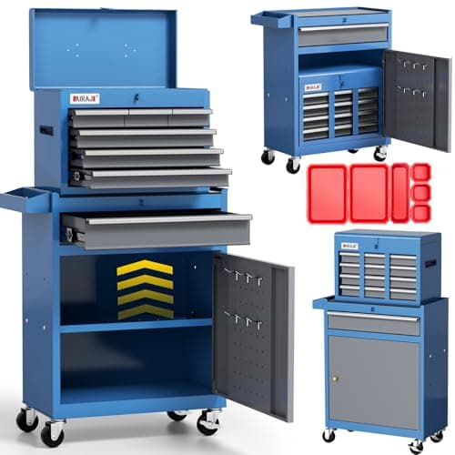 Tool Chest 7-Drawer | 40'' Large Rolling Tool Chest with Wheels | Detachable Top Metal Tool Box | Garage Storage Cabinet for Repair Room,Warehouse | Rolling Tool Box with Hooks,Liners,Tray Divider