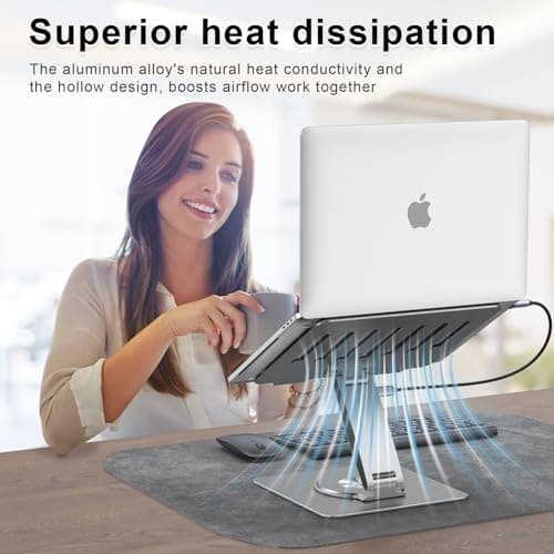 Laptop Docking Station Stand, for MacBook Pro/Air/Dell/HP/Surface, HC 360°Swivel Notebook Stand with USB Hub Adjustable Laptop Riser for Desk, 3xUSB-A 3.0 USB-C 3.0 Laptop Holder 5