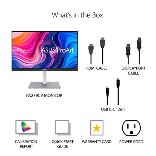 ASUS ProArt Display PA279CV 27” 4K HDR UHD (3840 x 2160) Monitor, IPS, 100% sRGB/Rec. 709, ΔE < 2, USB-C DisplayPort HDMI USB hub, Calman Verified, Compatible with Laptop & Mac Monitor 7