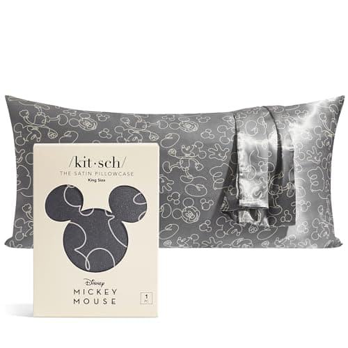 Kitsch x Disney Mickey Mouse Satin Pillowcase with Zipper for Hair, Skin & Quality Sleep, Softer Than Silk Pillow Cases, Wrinkle-Free, Smooth and Cooling Satin Pillowcase with Zipper – King Size 19x36