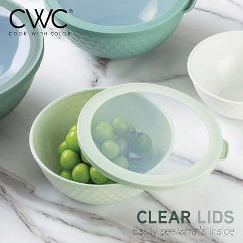 COOK WITH COLOR Mixing Bowls with Lids - 12 Piece Plastic Nesting Bowls Set includes 6 Prep Bowls and 6 Lids, Microwave Safe Mixing Bowl Set, Sage Embossed 5
