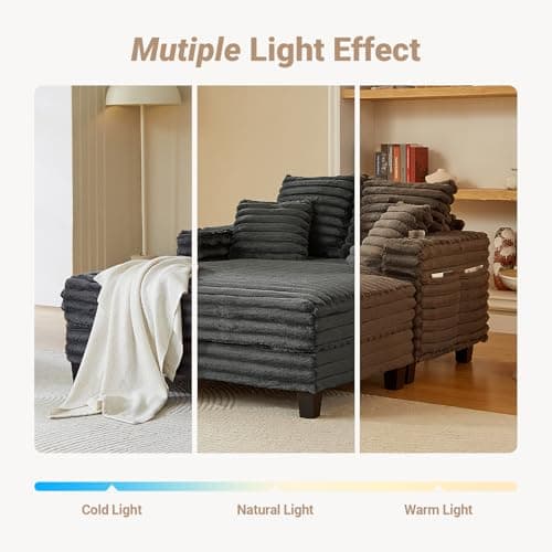 Amsleekey 64" Chaise Lounge Chair Indoor, Oversized Sleeper Chair with Wood Frame, Upholstered Sofa Bed for Living Room, Movie Room, Bedroom with 4 Storage Pockets&2 Cup Holders(Plush Corduroy, Grey) 8