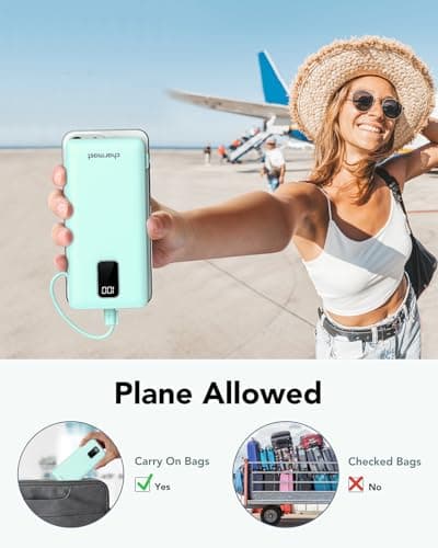 charmast Portable Charger with Built-in Cables and Plug, 10000mAh USB C Power Bank Fast Charging, External Battery Pack Slim, Travel Essentials Compatible with iPhones, Samsung Galaxy, iPad 8