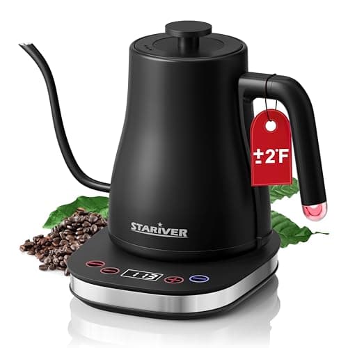 Stariver Gooseneck Electric Kettle with 5 Temperature Control Presets, Pour Over Coffee Kettle ±2℉ Temp Control, 1.2L Gooseneck Kettle, for Tea& Coffee, Stainless Steel Interior, 1000W, Black