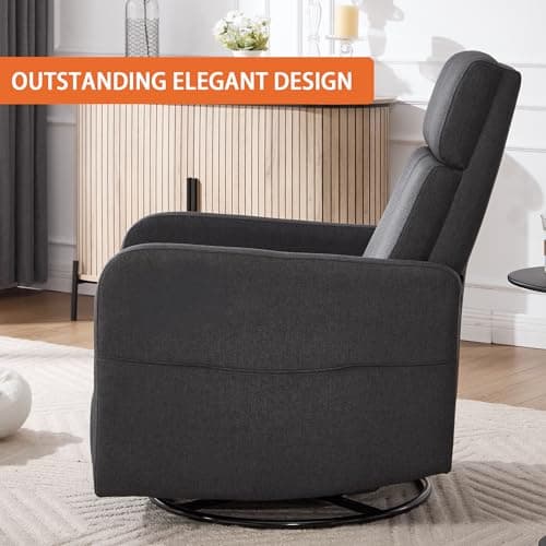Ketaiyou Swivel Rocking Recliner Chair for Adults, Rocker Nursery Glider Chair for Living Room Bedroom, Upholstered Fabric Reclining Single Sofa Chair(Grey) 8