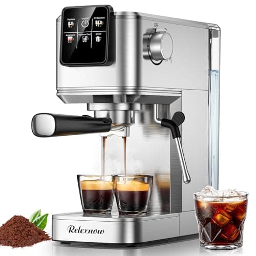 RELEXNOW Espresso Machine, 20 Bar Espresso Maker Milk Frother & LCD Panel, Hot & Iced with Rapid Cold Brew, Stainless Steel Espresso Coffee Machine with 41oz Water Tank for Cappuccino, Latte