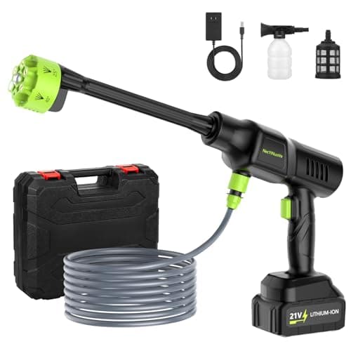 Cordless Pressure Washer 260W,Portable Electric Power Washer with 6-in-1 Nozzle,700PSI High-Pressure Handheld Washer for Car Floor Yard Patio Garden Fence,10×1200mAh Battery,17FT Hose (L)