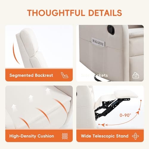 Ketaiyou Swivel Rocking Recliner Chair for Adults, Rocker Nursery Glider Chair for Living Room Bedroom, Upholstered Fabric Reclining Single Sofa Chair(Beige) 7