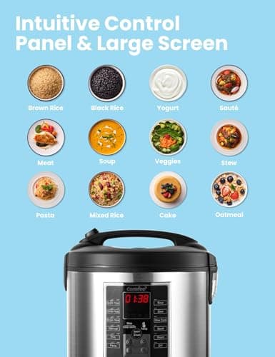 COMFEE' Rice Cooker, Slow Cooker, Steamer, Stewpot, Sauté All in One (12 Digital Cooking Programs) Multi Cooker (5.2Qt ) Large Capacity. 24 Hours Preset & Instant Keep Warm, Black/Silver (MB-M25) 7