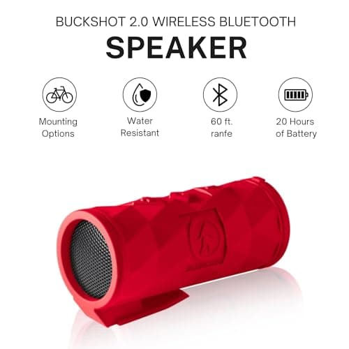 Outdoor Tech - Buckshot 2.0 Bluetooth Speaker, Red - Portable Speaker, Rugged Waterproof Wireless - Perfect for Biking, Boats, Camping, Hiking, Pool, Beach, Golf Cart 4