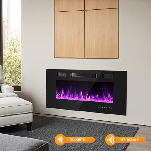 Ariiles 36 Inch Electric Fireplace Insert, Electric Fireplace Wall Mounted with Remote & Timer, Low Noise Heater Fireplaces for Living Room, Modern Recessed Fireplaces Decor 5
