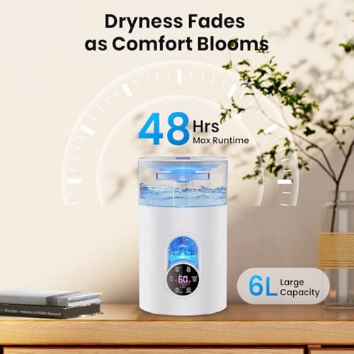 Humidifiers for Bedroom Large Room Home - GloryAir 6L Quiet Top Fill Cool & Warm Mist Humidifier with Smart Humidity Control, Remote Control, 7-Color Light, Humidistat, Oil Diffuser for Plants & Baby 8