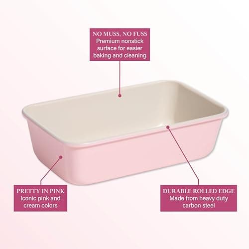 Paris Hilton Nonstick Carbon Steel Bakeware Collection, 9-Inch x 5-Inch Loaf Pan, Dishwasher Safe, Made without PFOA and PFAS, Pink Cream Two-Tone 5