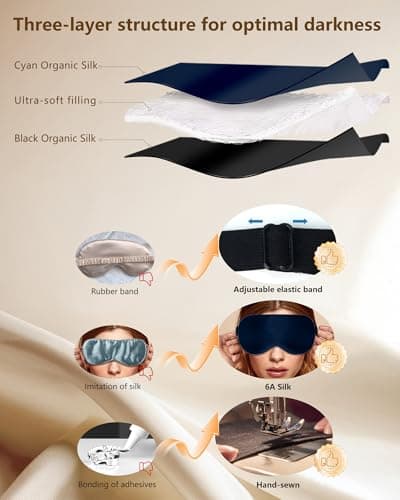 BLSSNZ Silk Eye Mask for Sleeping - Soft Breathable Organic Natural Mulberry Silk Fabric Blackout Sleep Mask with Adjustable Straps No Pressure Eye Mask for Travel Essentials Gifts (Navy Blue) 5