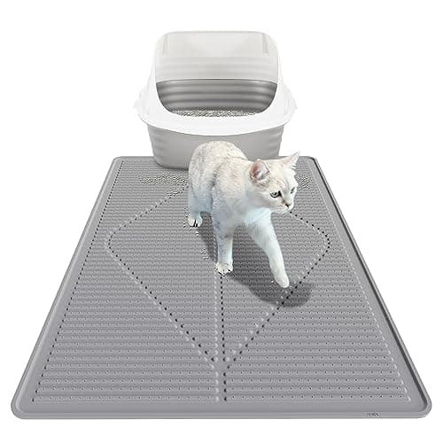 Mofason Cat Litter Mat XXL - Waterproof Kitty Litter Box mat for Floor - Extra Large Pet Trapping Litter Rug Pad - Silicone Cat Supplies & Accessories for Indoor Cats (38" x 25") -Grey