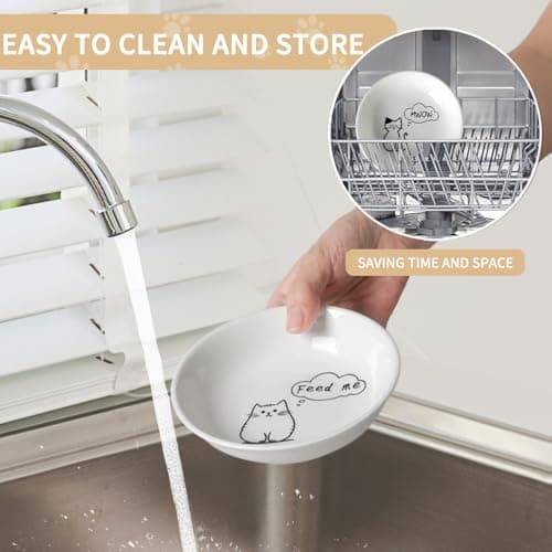 HAPPY KIT 2pcs Little Cat Bowls,5Inch Cat Food Bowl for Indoor Cats,Cute Kittens Plate/Dish/Dishes Set with Non-Slip Relief of Whisker Fatigue for Kitten - Microwave and Dishwasher Safe 5