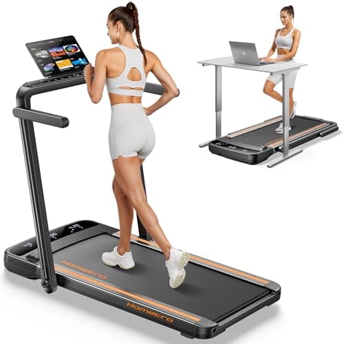 HomeTro 3.0HP Foldable Compact Treadmill,2 in 1 Walking Pad & Jogging Machine for Home/Office,Dual LED Touch Screens Folding Under Desk Motorized Treadmills 265lbs, App& Remote Control,Assembly-Free