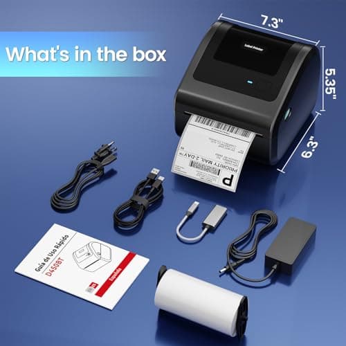 Omezizy Bluetooth Shipping Label Printer 4x6, D450BT Thermal Label Printer for Shipping Packages, Thermal Printers for Small Business, Compatible with Android, iPhone, Windows, macOS, Tiktok, UPS 9