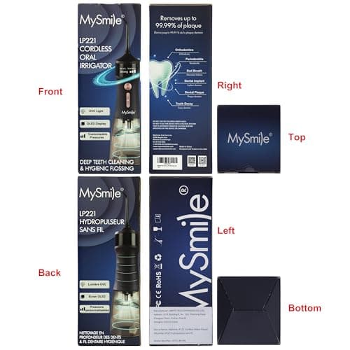 MySmile LP221 Cordless Water Flossers for Teeth with UVC Light Sanitizer and OLED Display, 335ML 4 Modes Water Teeth Cleaner Picks for Teeth Cleaning and Water Flossing (Midnight Black) 9