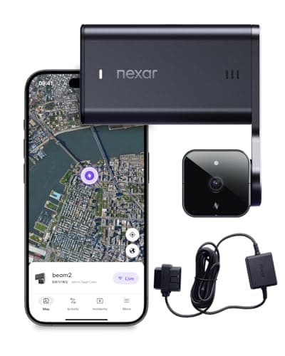 Nexar Beam2 Dash Cam 2K QHD LTE Connected Unlimited Cloud Storage Live Streaming Parking Mode Night Vision Front Dash Cam 64GB Internal Storage 1 Year Nexar Connect Subscription Included