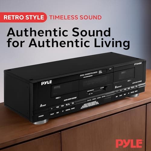 Pyle Home Digital Dual Cassette Deck Media Player Music Recording Device with RCA Cables Switchable Rack Mounting Hardware CrO2 Tape Selector Included 3 Digit Counter - 110V/220V 7