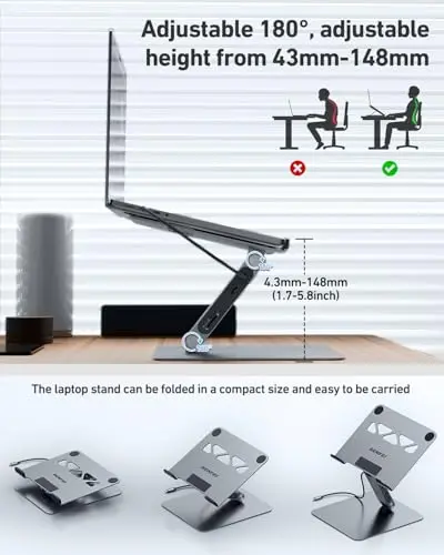 BENFEI Laptop Stand with USB C 7in1 Docking Station,HDMI 4K@60Hz,1*SD 1*Micro SD,100W Power Delivery,10Gbps 1*USB C 3.2 and 2*USB A 3.2 Compatible with MacBook Pro/Air, iPad Pro, XPS, Thinkpad 7
