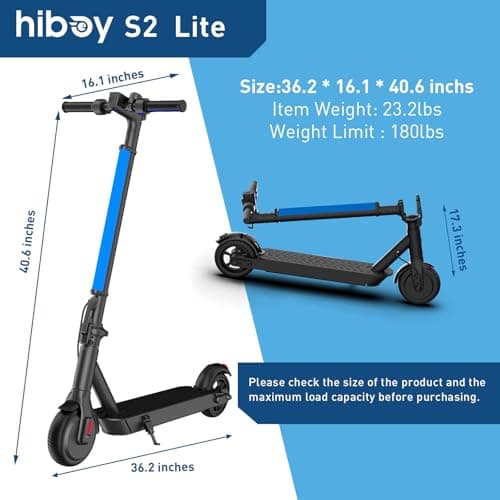 Hiboy S2 Lite Electric Scooter - 6.5" Solid Tires - Up to 10.6 Miles Long-Range & 13 MPH Portable Folding Commuting Scooter for Teens/Adults (Black) 5