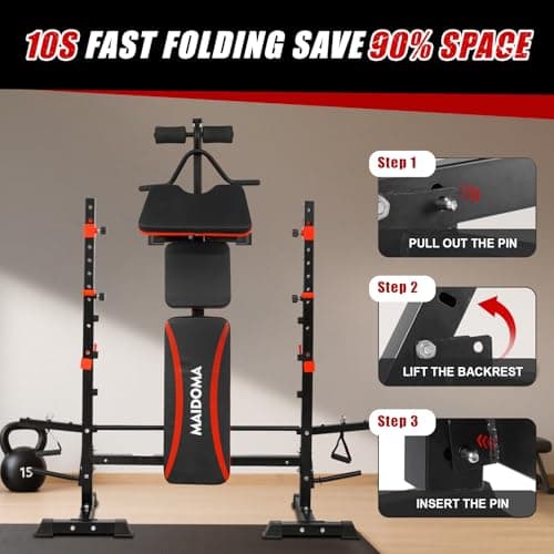 MAIDOMA 1500LBS 6 in 1 Weight Bench Set with Leg Extension/Curl and Preacher Curl, Bench Press Set and barbell Rack with Safety Bar Catches, Foldable Workout Benches for Home(US Stock) 7