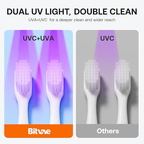 Bitvae Upgraded Tooth Brush Holder for Bathroom 2.0, Infrared Sensing Toothbrush Cleaner, Wall-Mounted for Most Size Toothbrushes, Air Drying, LED Smart Screen, White Gold Trim 8