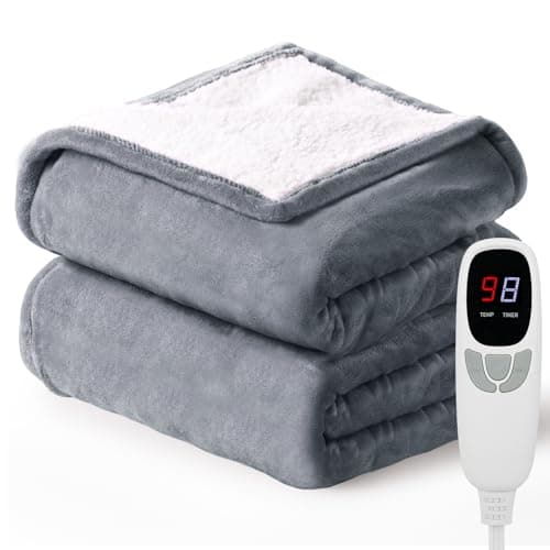EDENLUNE Heated Throw Blanket 50''x60'' Electric Blanket with 9 Heating Levels 10 Timer Modes Auto-Off Fast Heating Overheat Protection ETL Certified Machine Washable Gift, Grey