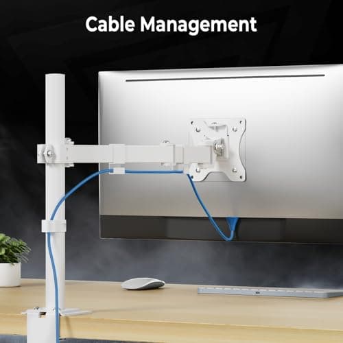 JOY worker Single Monitor Desk Mount - Fits 12"-32" Screens, Holds up to 17.6LBS, Fully Adjustable Monitor Stand with C-Clamp/Gromment Base, Removable VESA Plate 75x75 or 100x100mm, White 7