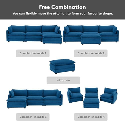Bumblr 112" Modular Sectional Couch, Comfy Cloud Couches Sofa, Corduroy Sectional Sofas Couches with Movable Ottoman for Living Room(Navy, L Shape) 7