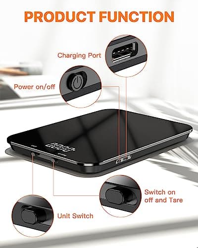 【33 LB & USB Rechargeable】 Digital Kitchen Food Scale Kitchen Scale, Glass Digital Weight Grams and Oz, Baking Cooking, 0.05oz /1 g Precise, 5 Weight Units 7