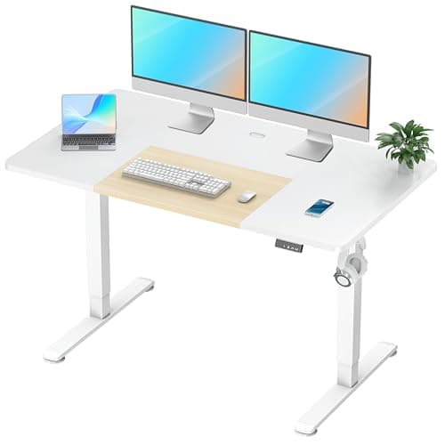 WOKA Electric Height Adjustable Electric Standing Desk, 55 x 28 Inch Sit Stand Desk with Memory Controllers, Stand up Desk for Home Office, White and Oak Tabletop