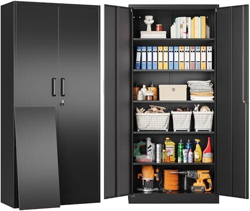 SISESOL Metal Storage Cabinet with 2 Doors and 6 Shelves,Black Metal Cabinet with Lock,71" Lockable Garage Storage Cabinets,Locking File Cabinet,Steel Tool Cabinets for Home,Office,Garage,Shop,School