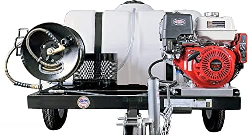 SIMPSON Cleaning Trailer-Mounted 4200 PSI Gas Pressure Washer, 4.0 GPM Gas Power Washer, Electric Start Honda Engine, Cold Water, 150-Gallon Water Tank, 100-ft. Hose, 49-State 5