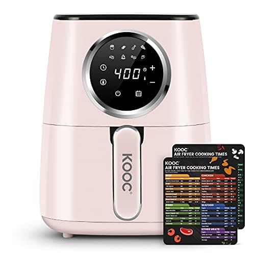 KOOC Large Air Fryer, 4.5 Quart Electric Hot Oven Cooker, Free Cheat Sheet for Quick Reference Guide, LED Touch Digital Screen, 8 in 1, Customized Temp/Time, Nonstick Basket, Pink