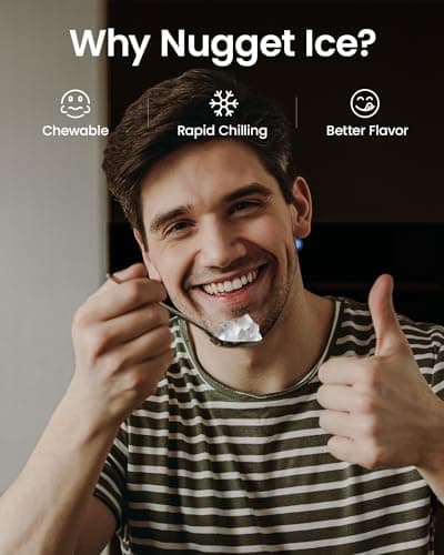 VIVIDMOO Nugget Ice Maker Countertop, 34lbs/24H Pebble Ice Machine, Self-Cleaning Sonic Ice Maker with Basket & Scoop, Compact Pellet Ice Maker for Home/Office/Kitchen/RV/Party, Stainless Steel 5