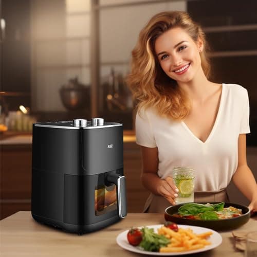 ASZ 5qt Air Fryer Compact Knob Black for dorm office - 4.7L Airfryer with Window 1400W Visual Basket - Non-Stick Pan, Manuel Control Max 60s Timer & 400℉ Kitchen Airfry Countertop Gift 9
