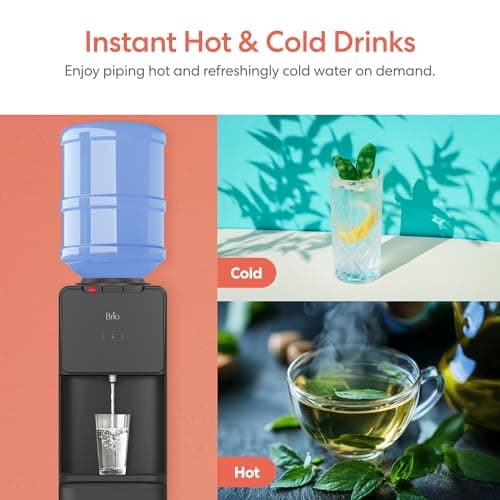 Brio 130 Series Top-Load Water Cooler Dispenser for 3- and 5-Gallon Bottles, Hot & Cold, Spill-Free Loading, Child Safety Lock, Energy Star 3.0, Black 6