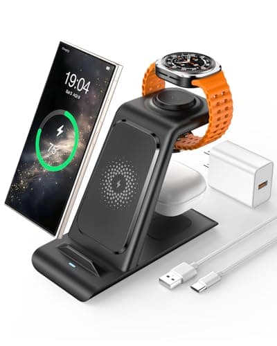 3 in 1 Wireless Charging Station for Samsung Wireless Charger for Galaxy Watch 8/7/6/5/Pro, Galaxy S25/Edge/Ultra/S25+/S24/S23/Note 20/10/Z Flip 7/6 Fold 7/6 Galaxy Buds 3/2/Pro/Live Multiple Devices