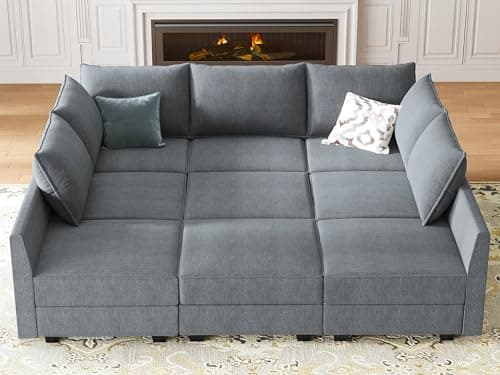 HONBAY Modular Sectional Sleeper Sofa with Storage Reversible Modular Sofa Couch Oversized Sectional Couch Bluish Grey