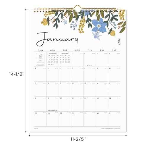 Cabbrix Wall Calendar 2026, 18 Monthly Calendar from Jan 2026 - Jun 2027, 15 x 12 Inches, Hanging Hook, Twin-Wire Binding, Floral Design Calendar for Easy Organizing (Flora) 5