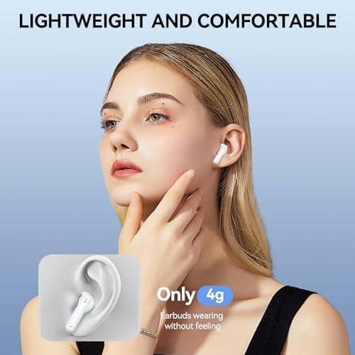 Wireless Earbuds Bluetooth 5.3 Headphones 42 Hrs Playtime with LED Display, Deep Bass Stereo and Noise Cancelling Bluetooth Ear Buds IPX7 Waterproof Wireless Ear Buds with Mic for iPhone Android White 6