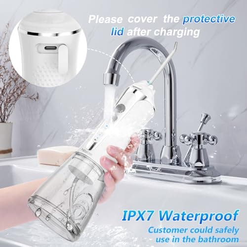 H2ofloss Water Dental Flosser Cordless, 300ML Rechargeable Oral Irrigator for Teeth Cleaning, Portable & IPX7 Waterproof Teeth Cleaner Pick for Braces Home Travel 5