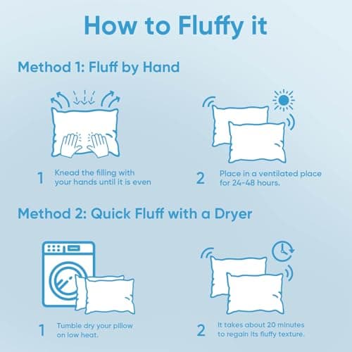 OAISZ Shredded Memory Foam Pillows, Cooling Bed Pillows Queen Size Set of 2 for Sleeping, Adjustable Firm Pillows for Side Back and Stomach Sleepers, Washable Removable Cover 9