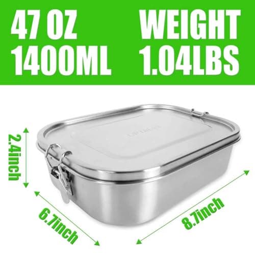 UPTRUST Stainless Steel Bento Lunch Food Box Container, 5-Compartment Large 1400ML Metal Bento Lunch Box Container for Kids or Adults with Lockable Clips to Leak Proof 2